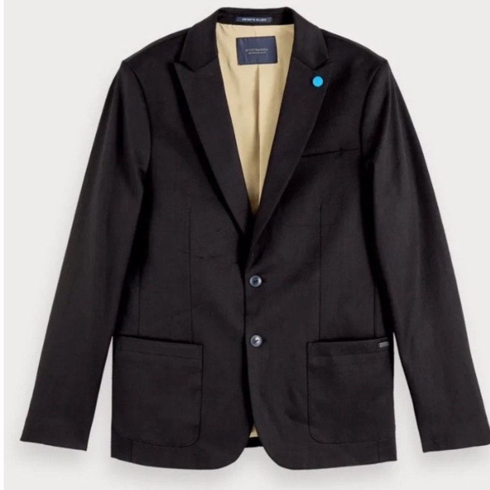 Scotch Soda Men's Black Blazer Jacket Two Button Lapel Pin‎ Cotton Blend M 0804